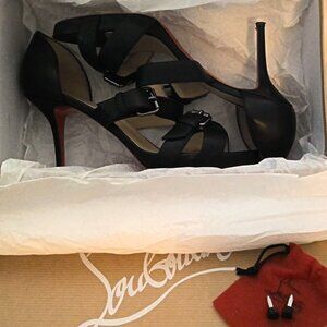 Christian Louboutin, Black Calfskin Leather, Size 38, Red Bottom